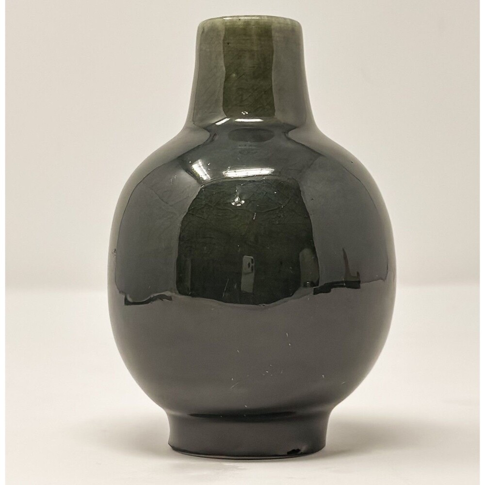 Vintage Dark Green Ceramic Bud Vase Minimalist Glossy Small Decor